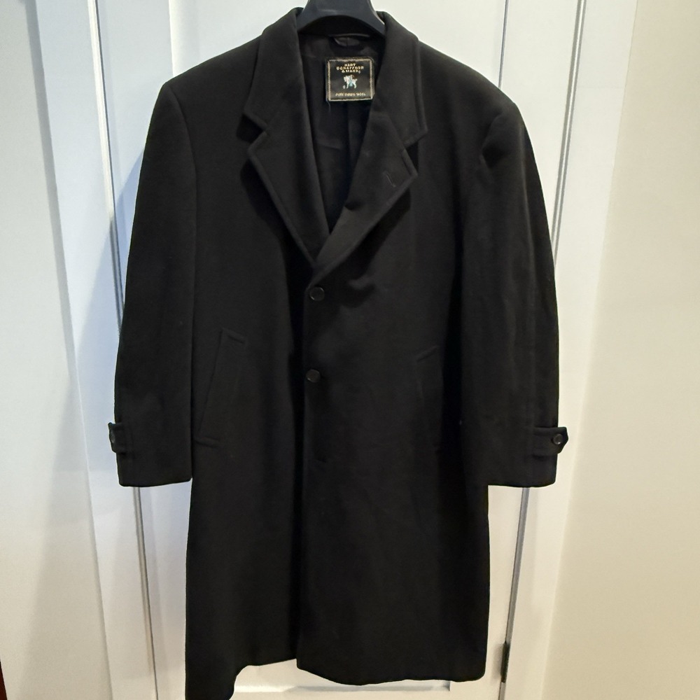 Hart Schaffner & Marx Dayton's Black Pure Virgin Wool Overcoat 44R Union‎ Tags